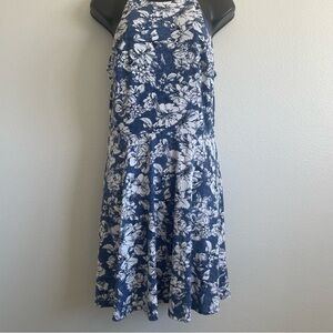 Fortune + Ivy Floral Halter Dress Womens Medium Blue White Fit & Flare Summer